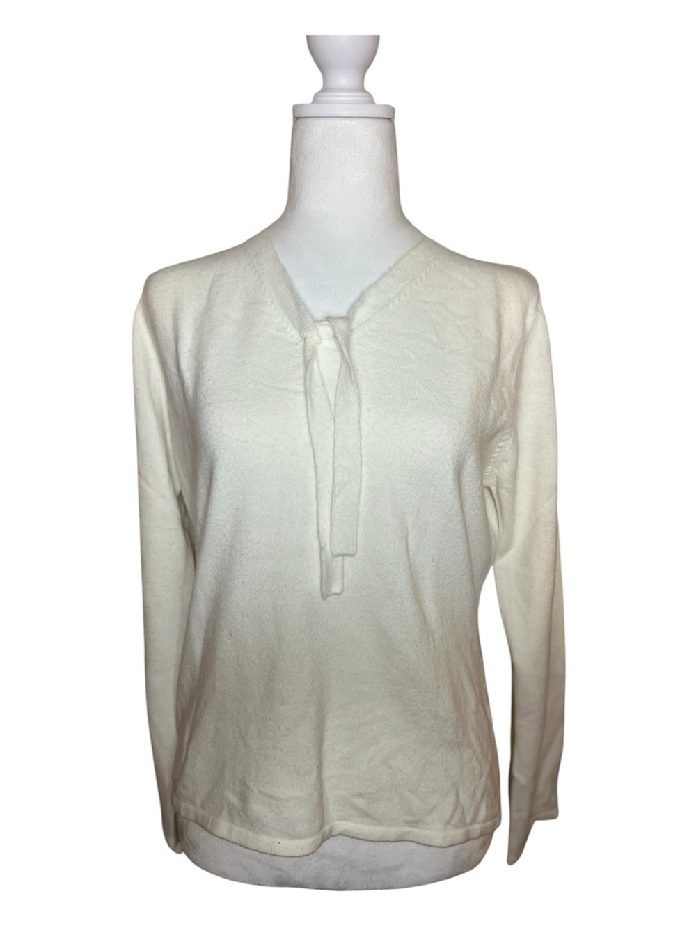 Women's M Jessica Cream Tie-Neck Long Sleeve Top